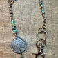 Indian head buffalo nickel keychain with African jasper turquoise gemstone