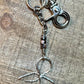 Keychain with black pink rhodonite gemstones and sterling silver bow