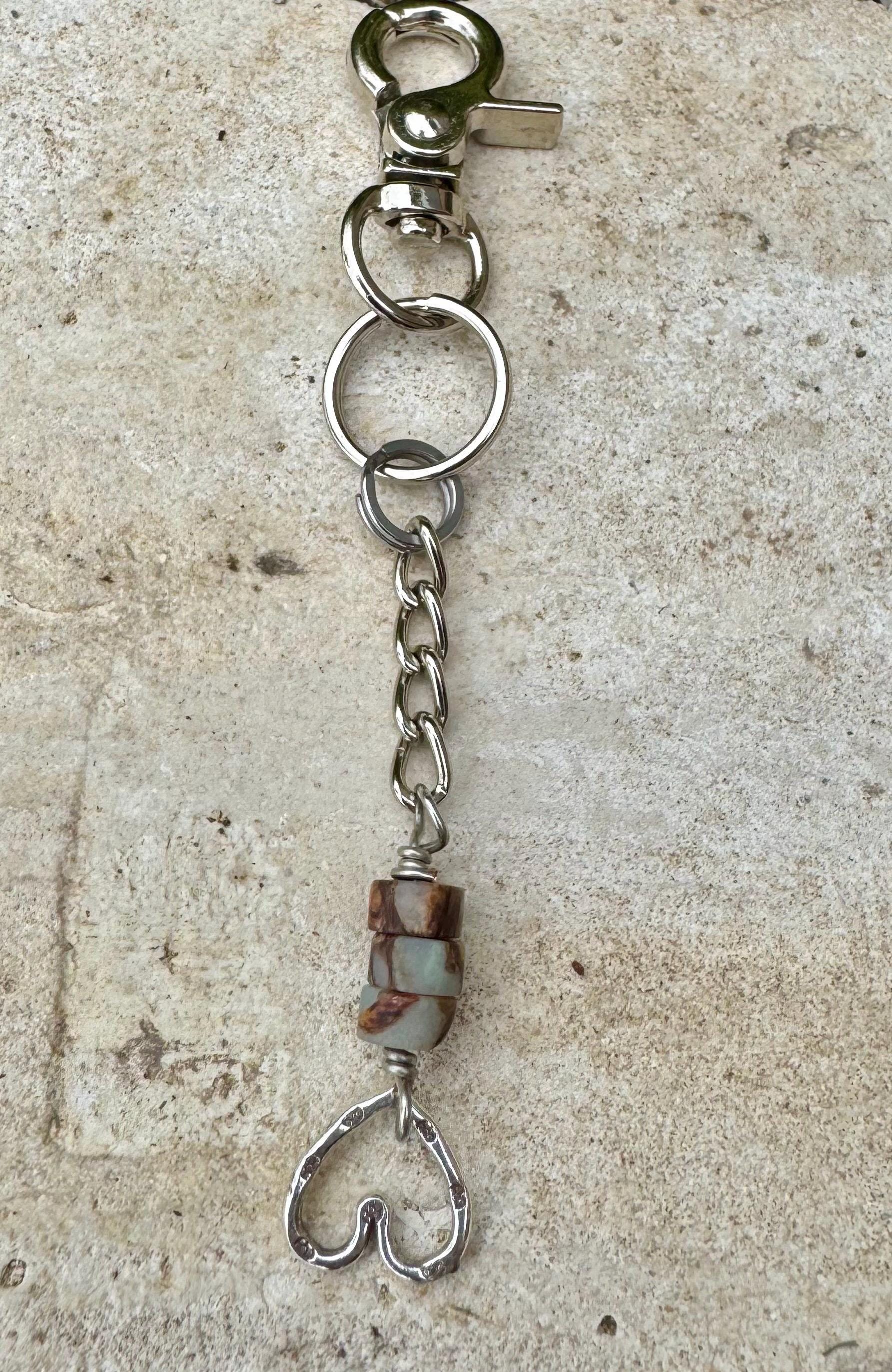 Keychain with impression jasper and sterling silver heart charm