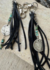 Indian head buffalo nickel leather purse tassel / keychain with African jasper turquoise gemstone