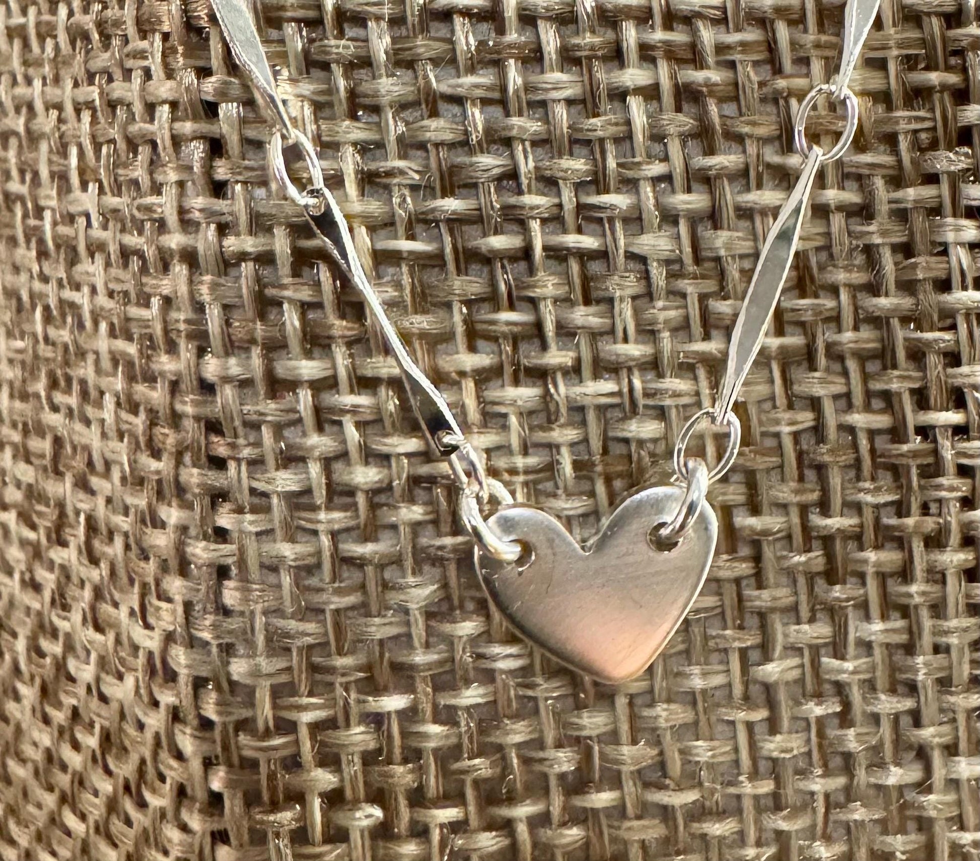 Sterling silver heart charm necklace / tiny connector pendant necklace / monogram personalized necklace