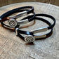 Wrap Leather Bracelet, Button Silver Half Cuff, Black Leather Bracelet, Coraline Bracelet, Gift Idea