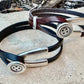Wrap Leather Bracelet, Button Silver Half Cuff, Black Leather Bracelet, Coraline Bracelet, Gift Idea