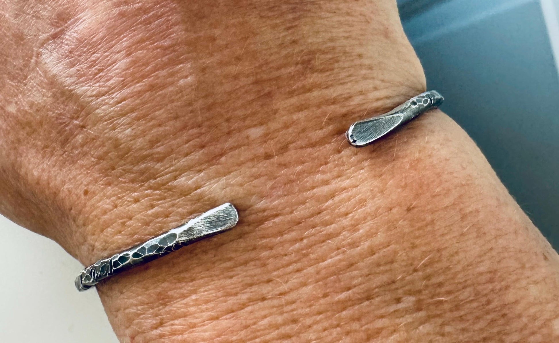 Hammered sterling silver cuff bracelet
