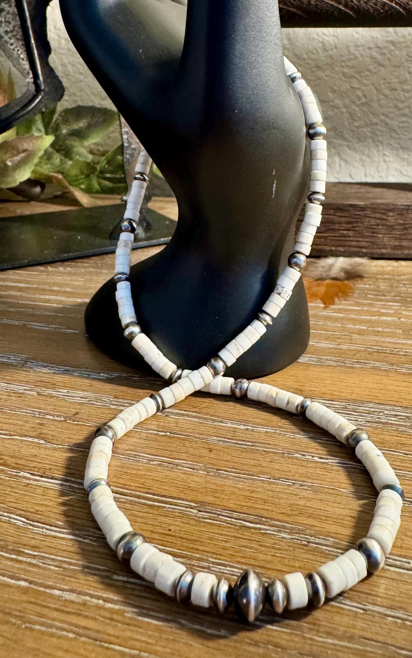 Navajo Pearl and White Turquoise Necklace, Sterling Silver Gemstone Necklace, Southwestern Jewelry, Beaded Necklace, Elegant Gift