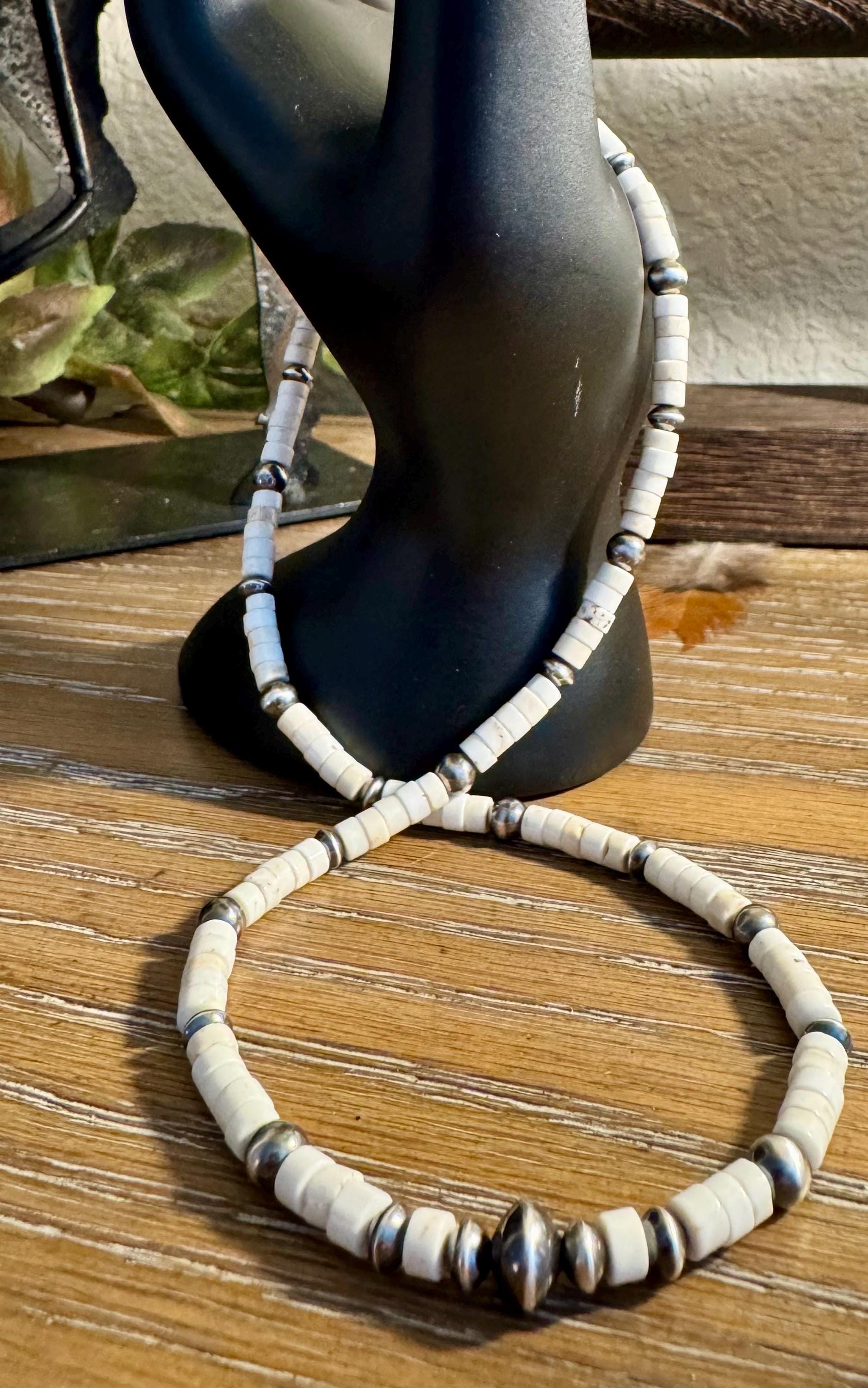 Navajo Pearl and White Turquoise Necklace, Sterling Silver Gemstone Necklace, Southwestern Jewelry, Beaded Necklace, Elegant Gift