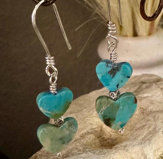Kingman turquoise double heart shaped gemstone earrings / natural gemstone earring / turquoise earrings