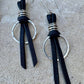 Sterling Silver Circle Leather Drop Earrings, Dangle Earrings, Minimalist Style, Women's Gift