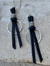 Sterling Silver Circle Leather Drop Earrings, Dangle Earrings, Minimalist Style, Women's Gift