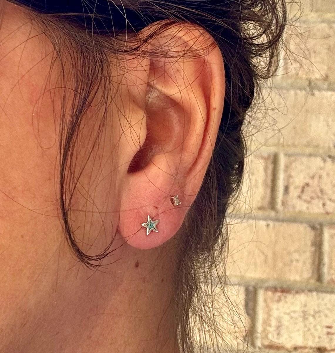 Turquoise star tiny sterling silver post earrings