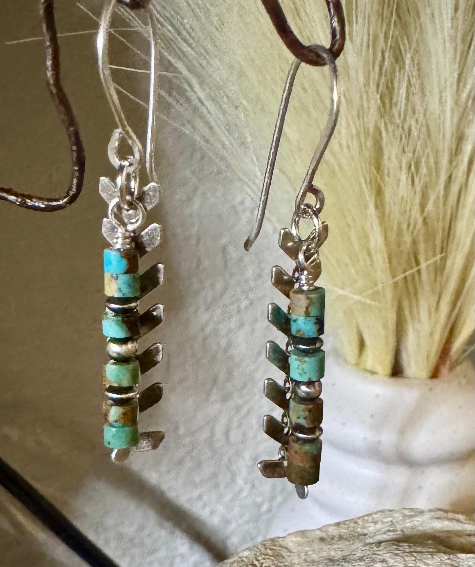 Navajo pearls with turquoise dangle drop earrings and chevron chain