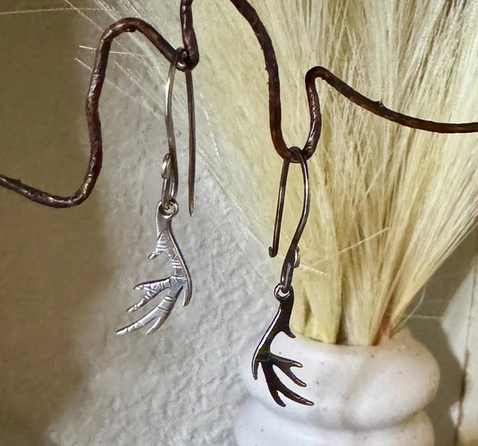 Deer antler oxidized sterling silver earrings
