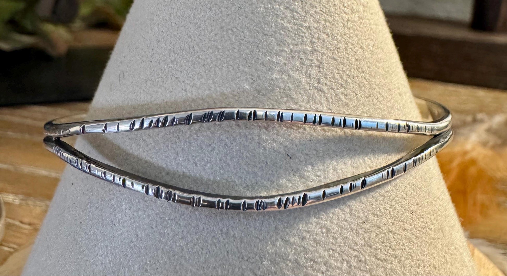 Split center sterling silver hammered cuff bracelet
