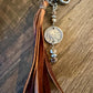 Leather purse tassel Indian head buffalo nickel keychain with Impression Jasper gemstone