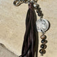 Leather purse tassel Indian head buffalo nickel keychain with white buffalo gemstone