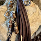 Leather purse tassel with Impression jasper gemstone / beads and sterling silver heart charm
