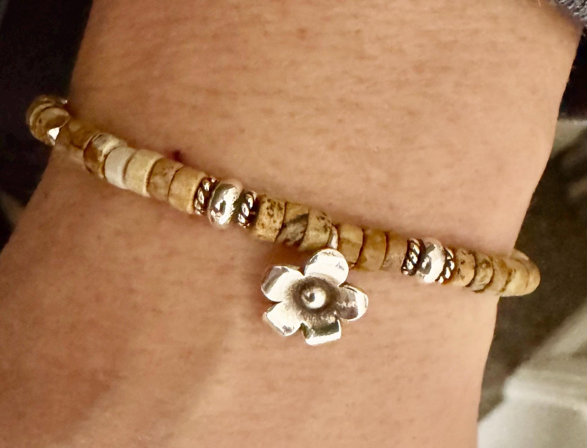 Jasper bracelet / sterling silver beaded gemstone bracelet
