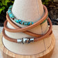 Turquoise Leather Wrap Bracelet, Sterling Silver Bracelet, Genuine Leather Gemstone Bracelet, Gift for Her