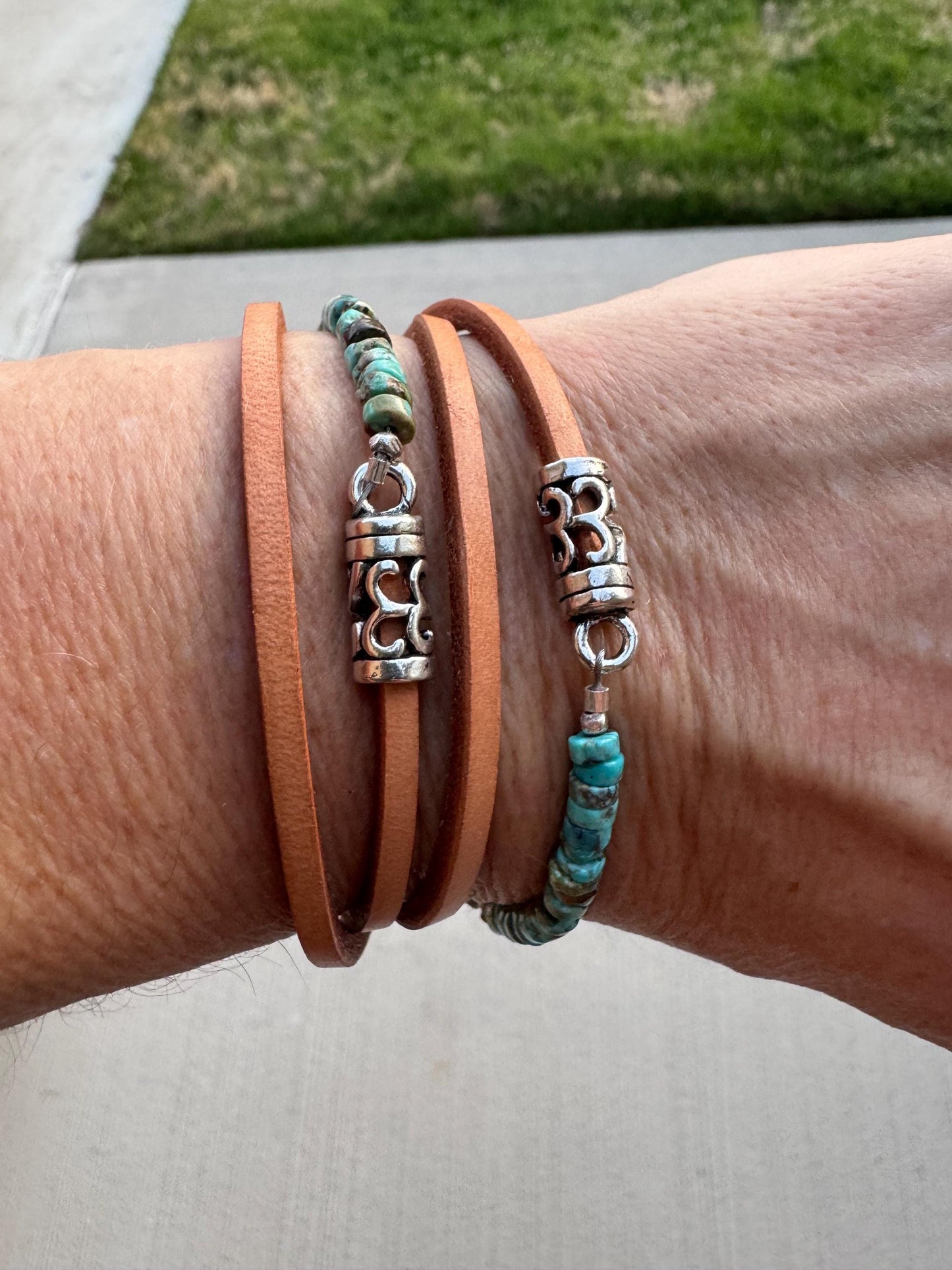 Turquoise Leather Wrap Bracelet, Sterling Silver Bracelet, Genuine Leather Gemstone Bracelet, Gift for Her