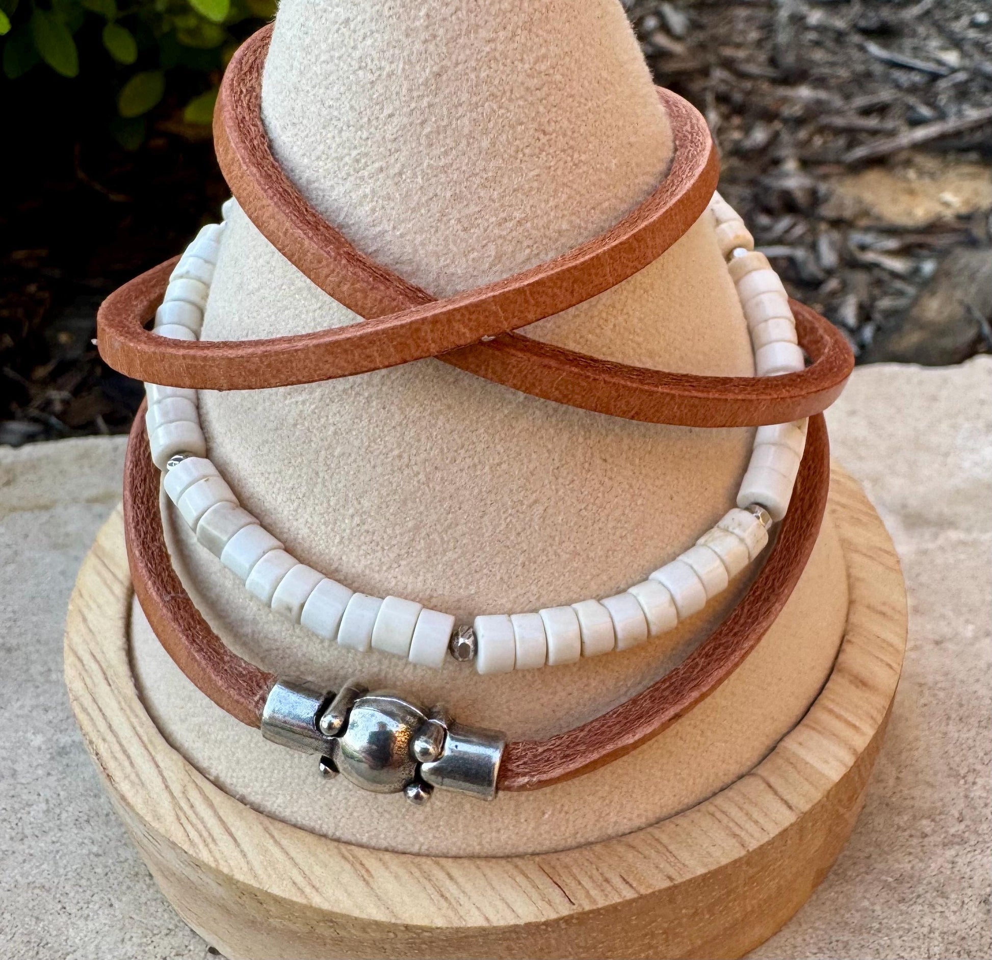 Sterling Silver Wrap Bracelet, White Turquoise Gemstone Bracelet, Leather Jewelry, Genuine Leather Gift, Stylish Wristwear