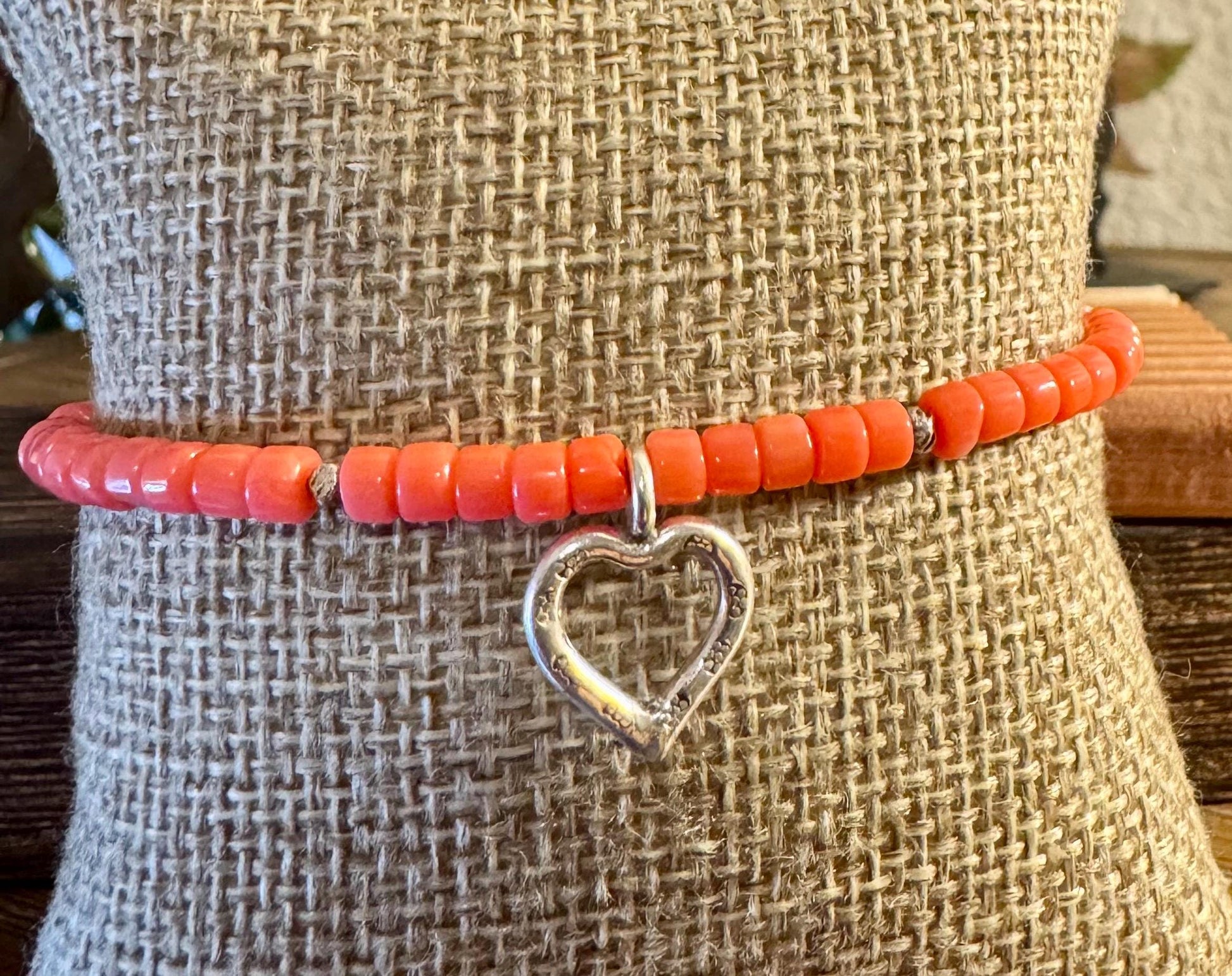 Pink coral bracelet / sterling silver beaded gemstone bracelet