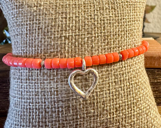 Pink coral bracelet / sterling silver beaded gemstone bracelet