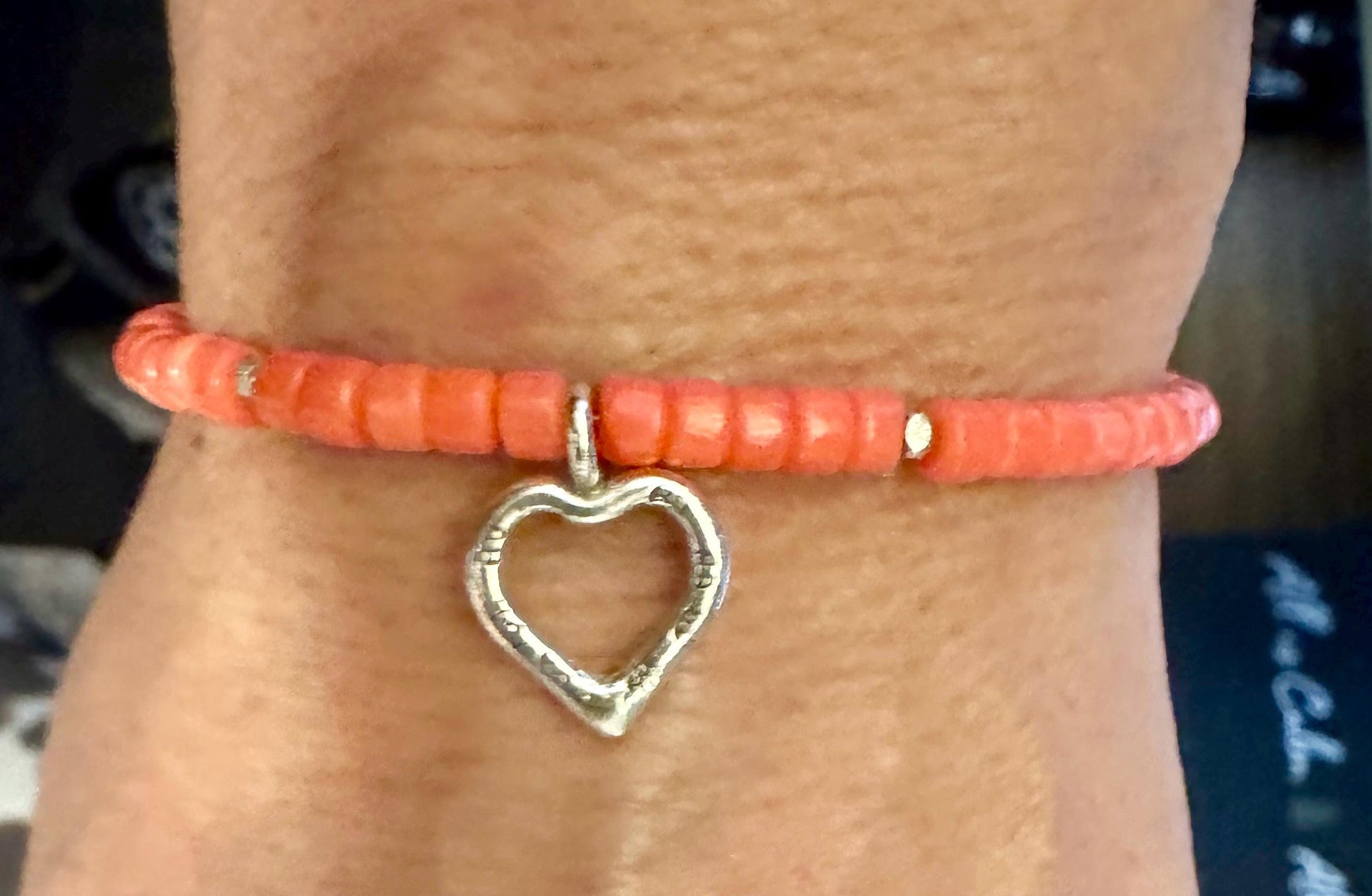 Pink coral bracelet / sterling silver beaded gemstone bracelet