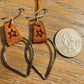 Leather earrings teardrop style earrings with etched burnt star design/ genuine suede leather earrings