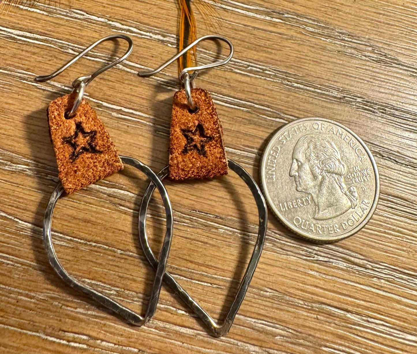 Leather earrings teardrop style earrings with etched burnt star design/ genuine suede leather earrings