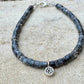 Larvikite black labradorite bracelet / silver beaded gemstone bracelet