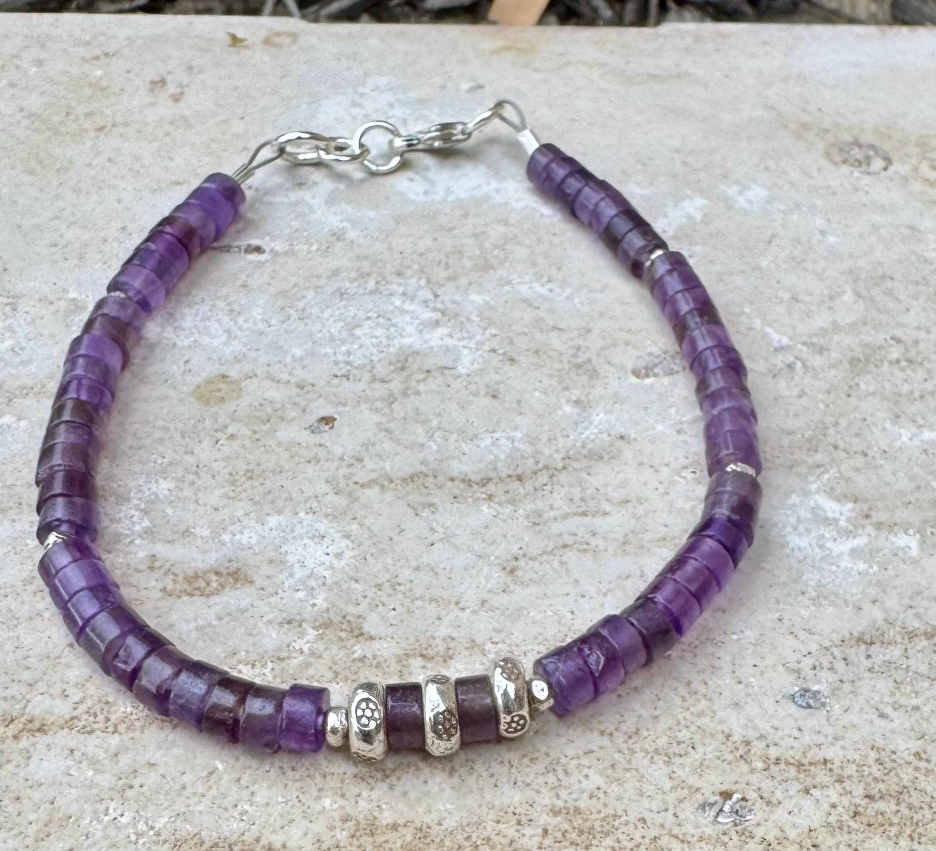 Amethyst Gemstone Beaded Bracelet, Sterling Silver Bracelet, Purple Jewelry, Gemstone Jewelry, Amethyst Jewelry, Gemstone Bracelet, Gift