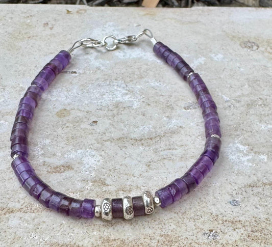 Amethyst Gemstone Beaded Bracelet, Sterling Silver Bracelet, Purple Jewelry, Gemstone Jewelry, Amethyst Jewelry, Gemstone Bracelet, Gift