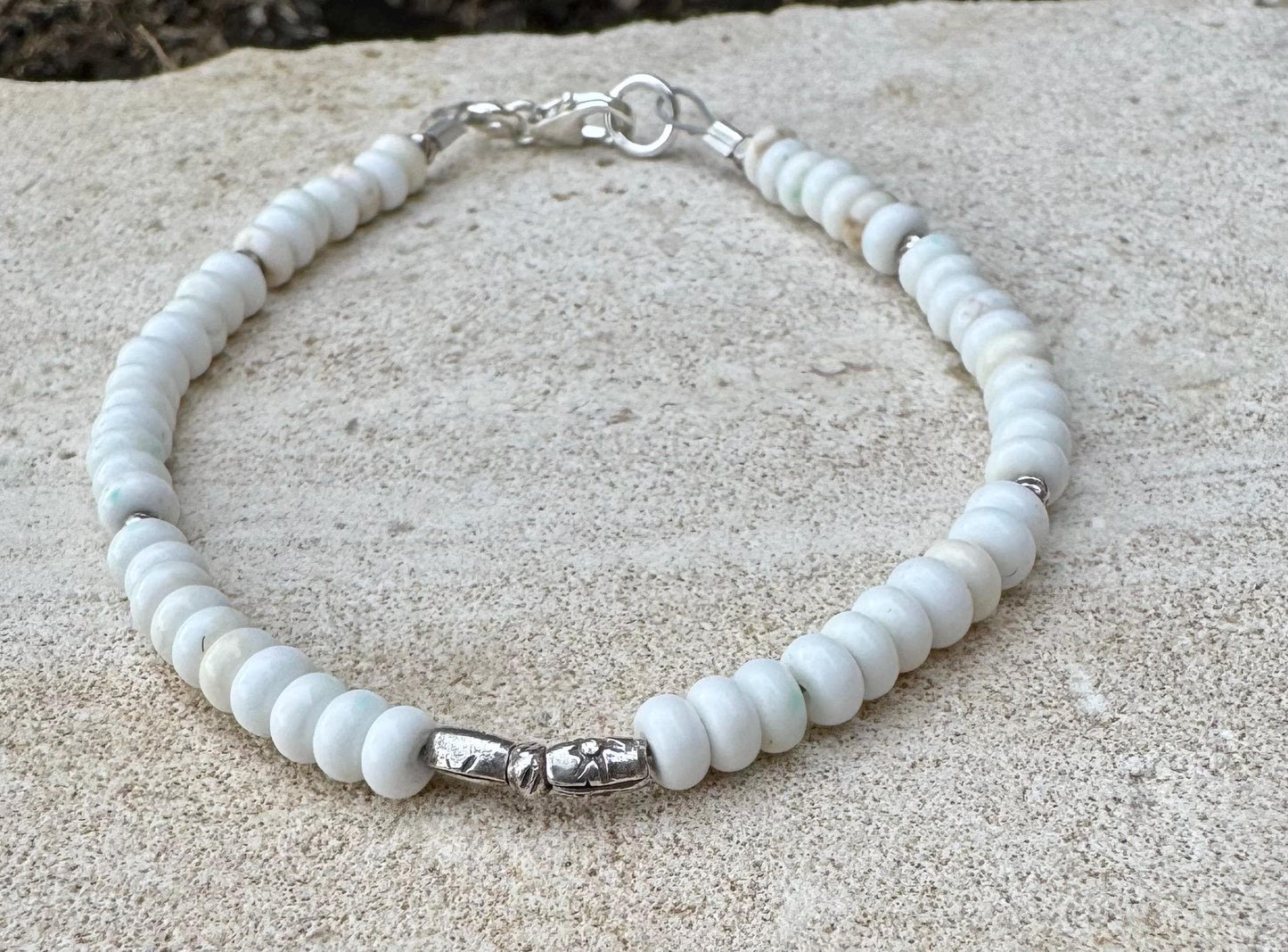 White turquoise sterling silver beaded / gemstone bracelet