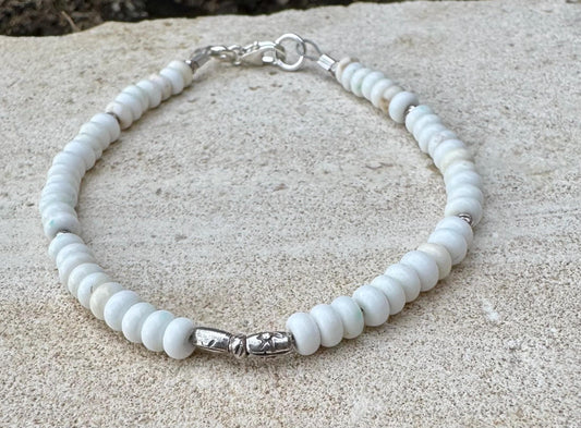 White turquoise sterling silver beaded / gemstone bracelet