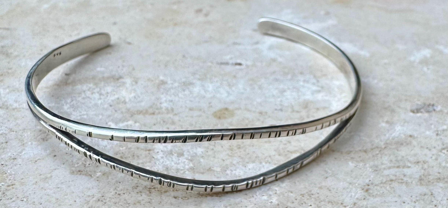 Split center sterling silver hammered cuff bracelet