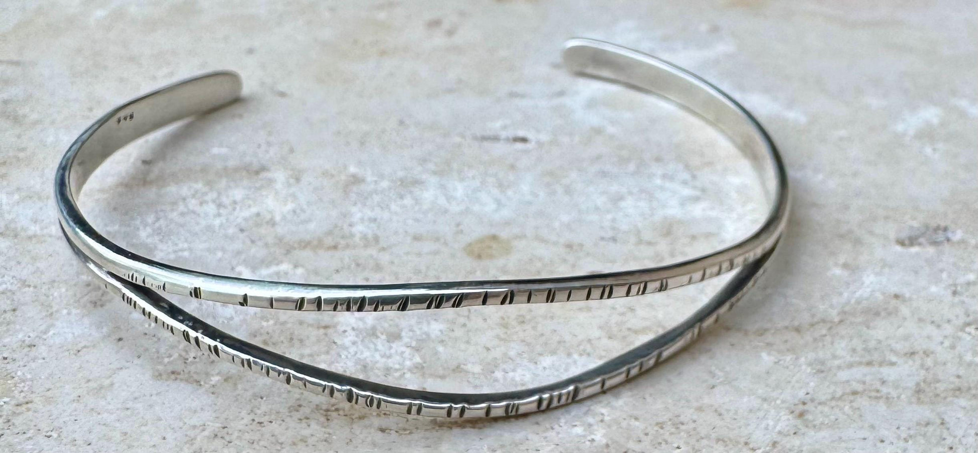 Split center sterling silver hammered cuff bracelet