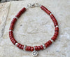 Red jasper bracelet / sterling silver beaded gemstone bracelet