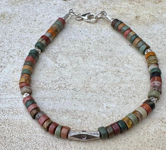 Red creek Picasso jasper sterling silver beaded / gemstone bracelet