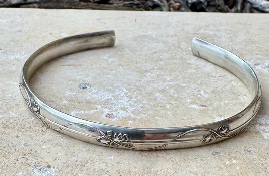 Flower and vine sterling silver cuff bracelet