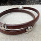 Camel leather wrap bracelet with lotus flower spacers and magnet closure