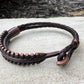 Leather bracelet with antique copper color cuff, dark brown or black leather option