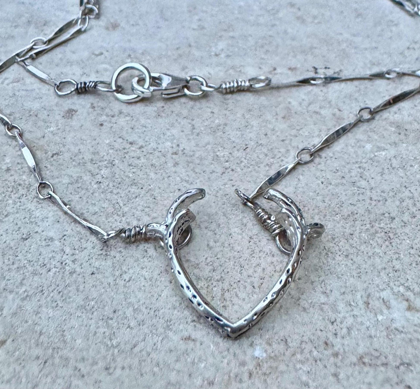 Sterling silver deer antler pendant / charm on dapped bar and link chain