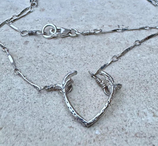 Sterling silver deer antler pendant / charm on dapped bar and link chain