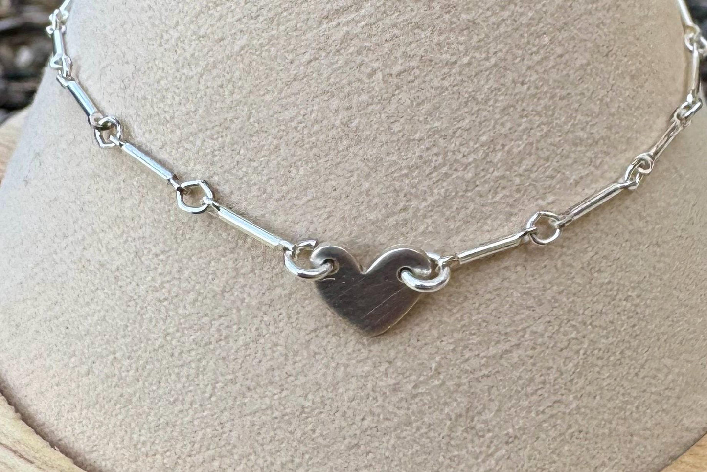Sterling silver ankle bracelet with tiny heart connector, monogram charm ankle bracelet