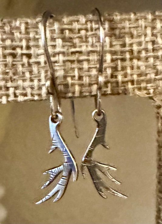 Deer antler oxidized sterling silver earrings