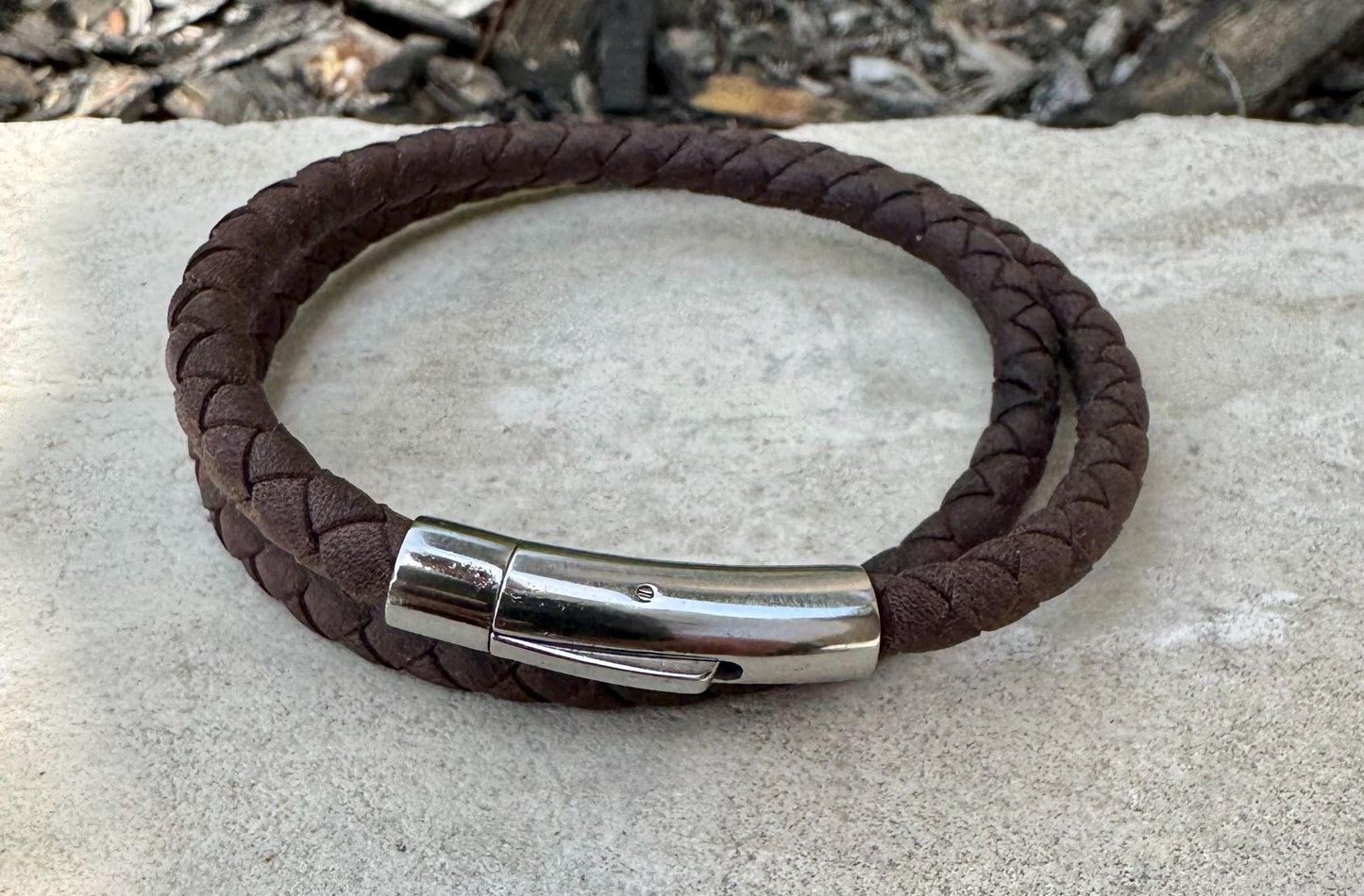 Braided leather wrap bracelet with bayonet closure/ double wrap genuine leather bracelet
