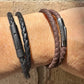 Braided leather wrap bracelet with bayonet closure/ double wrap genuine leather bracelet