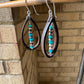 Navajo pearl and turquoise leather earrings teardrop style / leather earrings