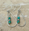 Turquoise and Navajo pearl dangle teardrop style, sterling silver heart chain earrings / turquoise earrings