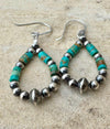 Turquoise hoop dangle and Navajo pearl teardrop style, sterling silver earrings / turquoise earrings